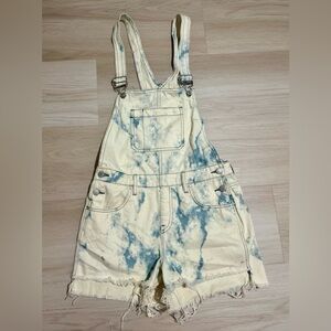 HUDSON Sloane Tie Dye Denim Overall Shorts Fringe Hem Button Pockets XS Women
